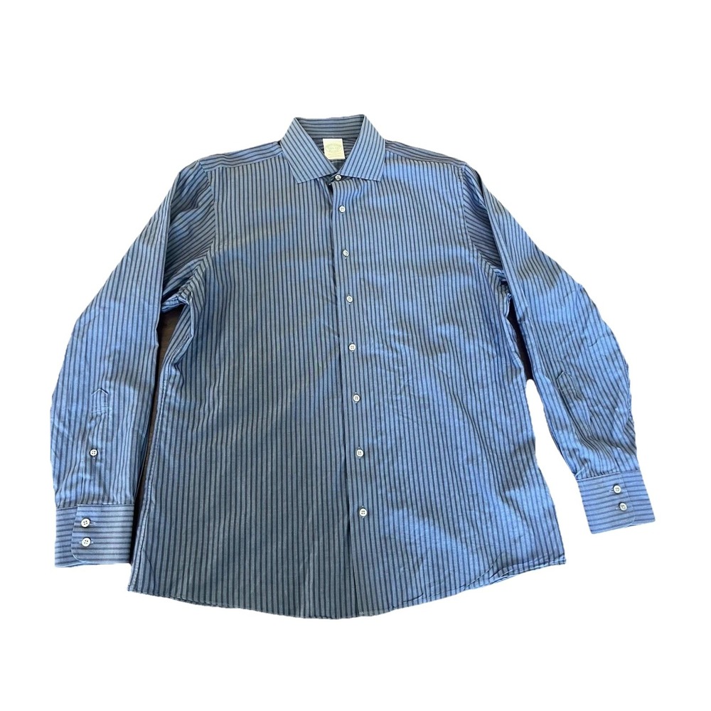 Brooks Brothers Milano Fit Men's Sz 16 1/2 34 Long Sleeve Blue Striped Shirt